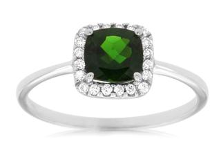 Russalite™ cushion gemstone and diamond ring