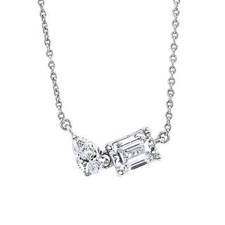 White gold emerald and pear lab grown diamond necklace 