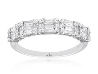 White gold diamond wedding band with baguettes and rounds