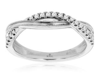 White gold diamond criss cross wedding band