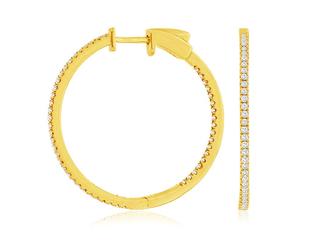 Yellow gold 28mm diamond hoop earrings