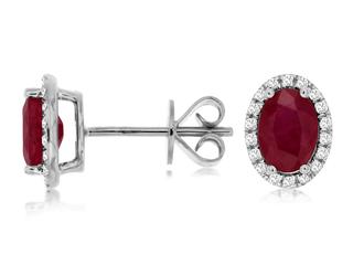 White gold ruby and diamond halo studs