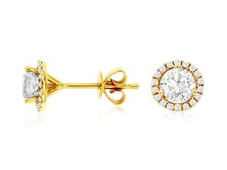 Yellow gold diamond halo studs