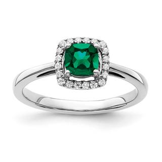 Created emerald and diamond ring in white gold