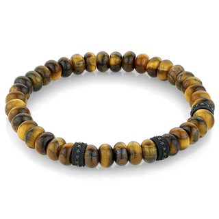 Stainless steel bracelet with black and tiger eye beads