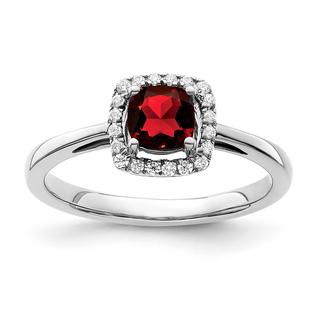 Natural garnet and diamond ring in white gold