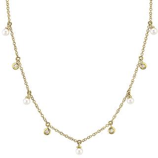 Yellow gold diamond and pearl necklace
