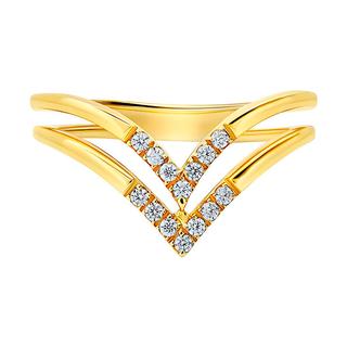 Yellow gold double V diamond ring