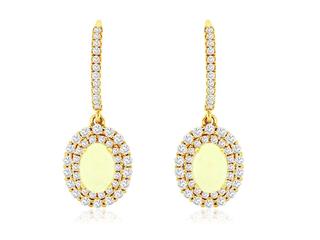 Oval opal and diamond yellow gold  dangle earrings