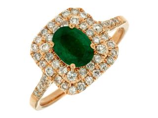 Yellow gold double halo diamond ring with oval emerald center