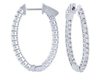 White gold oval diamond hoop earrings