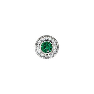 Sterling silver charm with simulated emerald and simulated diamonds