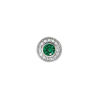 Sterling silver pendant charm with simulated emerald and simulated diamonds