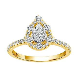 Yellow gold engagement ring with pear shape diamond