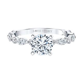 White gold semi-mount engagement ring with marquise and round diamonds