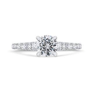 Diamond semi mount shared prong milgrain engagement ring in 18k white gold