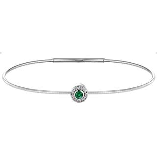 Sterling silver bracelet with simulated emerald and simulated diamonds
