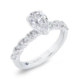 Diamond semi mount engagement ring with marquise and rounds in 18k white gold
