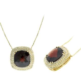 Yellow gold pendant with a cushion garnet and diamonds