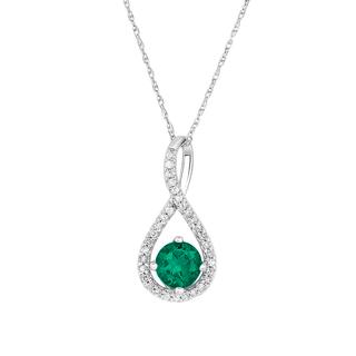 Sterling silver diamond and emerald pendant
