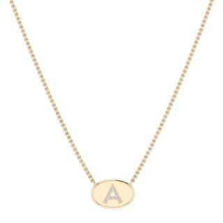 Yellow gold oval diamond initial pendant